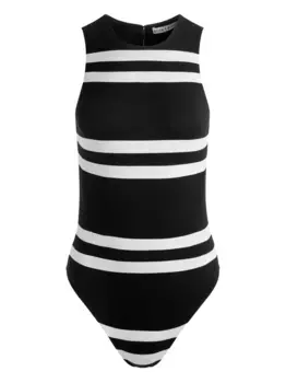 Полосатое боди без рукавов Alice + Olivia, черный