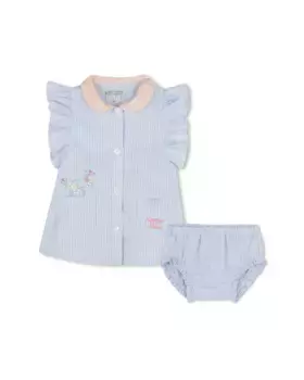 Полосатое платье для девочки с трусиками в тон Kenzo Kids, белый