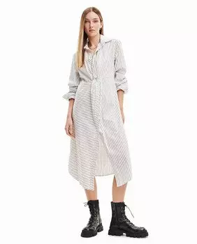 Полосатое платье-рубашка миди Desigual, белый