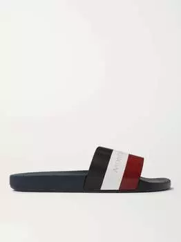 Полосатые кожаные шлепанцы Basile с логотипом MONCLER, синий