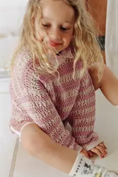 Полосатый ажурный вязаный джемпер ZARA, цвет Dusty pink