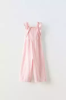 Полосатый комбинезон с оборками ZARA, розовый