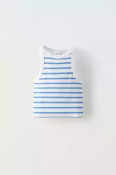 Полосатый ребрешковый топ ZARA, синий