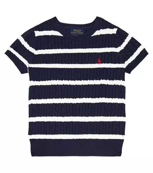 Полосатый вязаный хлопковый топ Polo Ralph Lauren Kids, синий