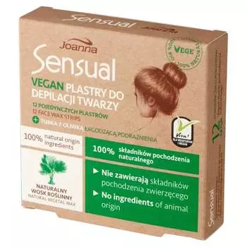 Полоски для депиляции лица Vegan - Натуральный растительный воск, 12 шт. Joanna, Sensual