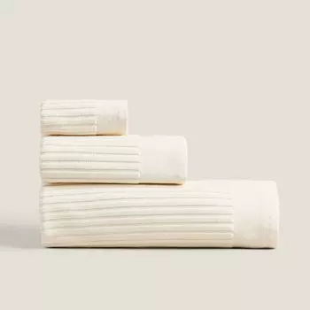 Полотенце Zara Home Cotton With Vertical Stripes, желтовато-белый