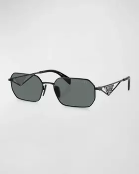 Поляризованные стальные прямоугольные солнцезащитные очки Prada, цвет Black