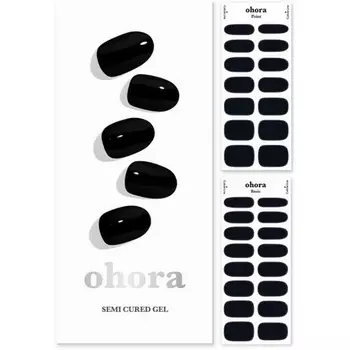 Полуотвержденные гелевые полоски для ногтей ohora N Onyx — салонного качества, долговечные, легко наносятся и удаляются — в комплект входят 2 подготовительные подушечки, пилочка для ногтей и деревянная палочка черного цвета Ohora