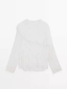 Полупрозрачная кружевная блузка Massimo Dutti, белый