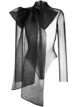 Полупрозрачное боди с бантом Atu Body Couture, черный