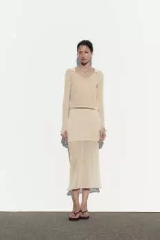 Полупрозрачный трикотажный свитер ZARA, экру