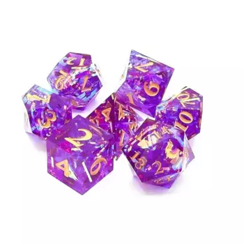 Poly Set Amethyst Blast с золотом (7), Sharp Edged Dice