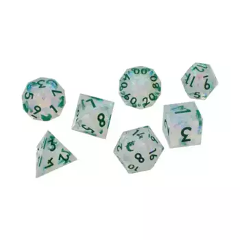 Poly Set Green Ice с зеленым (7), Sharp Edged Dice