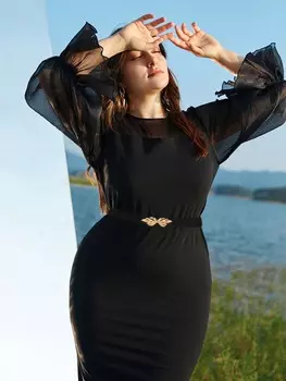 Пояс эластичный Boho 90CM Plus для платьев, черный