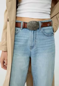 Пояс FLORAL WITH PLATE BUCKLE Stradivarius, коричневый