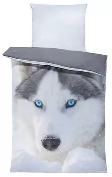 Постельное белье Husky, 4 предмета, 135х200 см, снежные собаки, серые животные, двусторонняя микрофибра One-Home