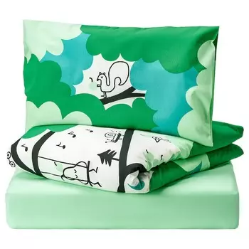 Постельное белье Ikea Grnfink Crib Bedding, зеленый, белый, голубой, 60x120 см