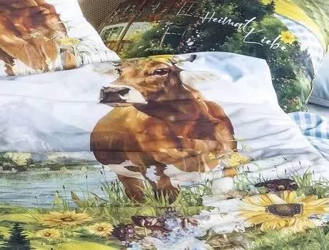 Постельное белье Irisette Magic Mako-Satin 155x220 коровы луг горы зеленый двусторонний 8862-90