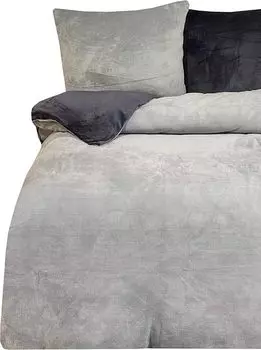 Постельное белье из плюша Тедди, 4 предмета, 155х200 см, зимнее, однотонное, серое, флисовое, двустороннее One-Home