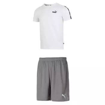 Повседневная спортивная мужская белая футболка + серые шорты Puma, цвет White T-shirt + gray shorts