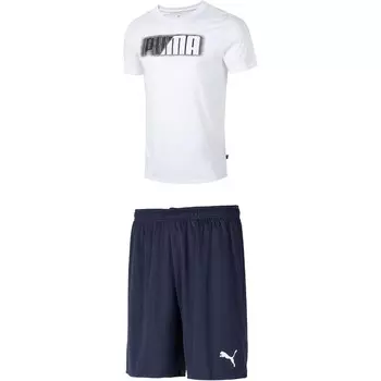 Повседневная спортивная мужская белая майка + темно-синие шорты Puma, белый