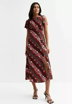 Повседневное платье FLORAL APPLE PRINT FLUTTER SLEEVE MIDI New Look, черный