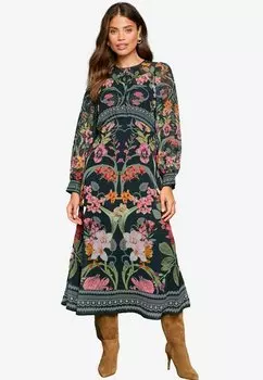 Повседневное платье REGULAR FIT-PRINTED LONG SLEEVE UNDERBUST MIDI Lipsy, черный