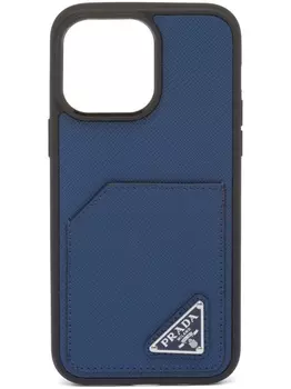 Prada чехол для iPhone 14 Pro Max из сафьяновой кожи, синий