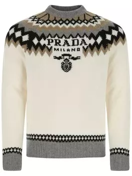 Prada джемпер с узорчатым дизайном, нейтральный цвет