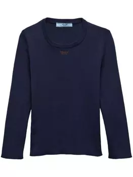 Prada хлопковый трикотажный топ с вышитым логотипом, синий