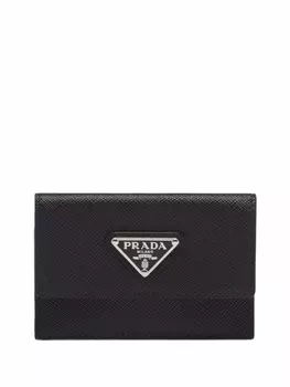 Prada картхолдер из сафьяновой кожи с логотипом, черный