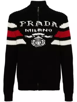 Prada кашемировый кардиган с жаккардовым логотипом, черный