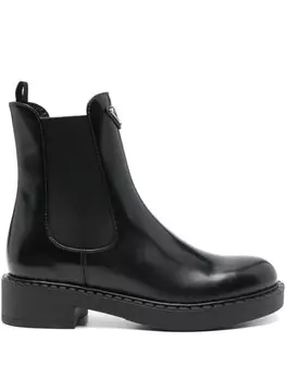 Prada кожаные ботинки челси с треугольным логотипом, черный