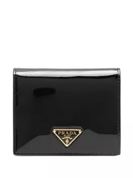 Prada лакированный кошелек с логотипом, черный