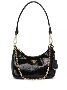 Prada мини-сумка Re-Nylon с пайетками, черный