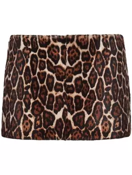 Prada мини-юбка из овчины с анималистичным принтом, коричневый