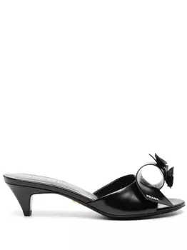 Prada мюли с цветочной аппликацией, черный