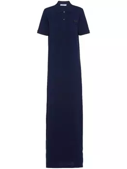 Prada платье макси из ткани пике, синий