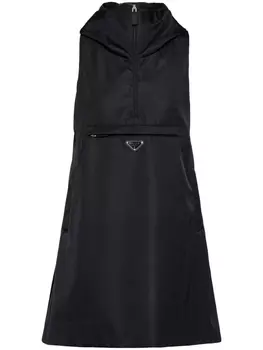 Prada платье мини с капюшоном и логотипом, черный