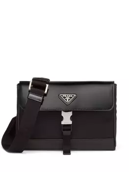 Prada сумка на плечо Re-Nylon со вставками из кожи, черный