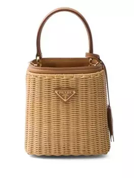 Сумка-ведро Prada Panier мини с логотипом, нейтральный цвет