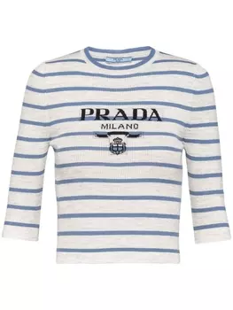 Prada трикотажный топ с логотипом, серый
