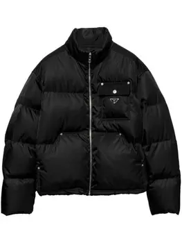 Prada укороченный пуховик с логотипом, черный
