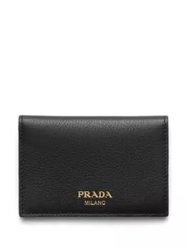 Prada визитница с логотипом и штампом, складывающаяся в два раза, черный