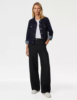 Практичные широкие брюки из чистого льна Marks & Spencer, черный