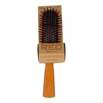 Премиальная деревянная щетка Evergreen для укладки волос Mini Red Kiss