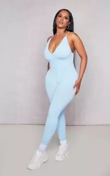 PrettyLittleThing Бледно-синий спортивный комбинезон с логотипом и контрастной строчкой на молнии