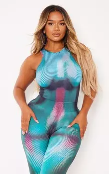 PrettyLittleThing Боди Shape Green с принтом