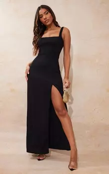 PrettyLittleThing Черное платье-макси с прямым вырезом