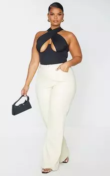 PrettyLittleThing Черное тканое боди на косточках с перекрестием спереди Plus